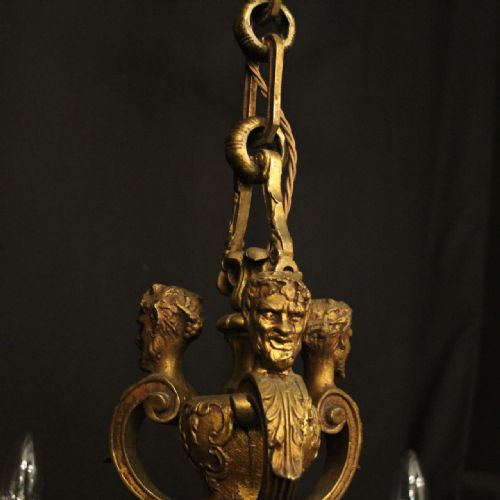 FRENCH GILDED BRONZE 6 LIGHT ANTIQUE CHANDELIER - ADDITIONAL PHOTO 4