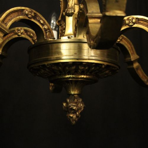 FRENCH GILDED BRONZE 6 LIGHT ANTIQUE CHANDELIER - ADDITIONAL PHOTO 5