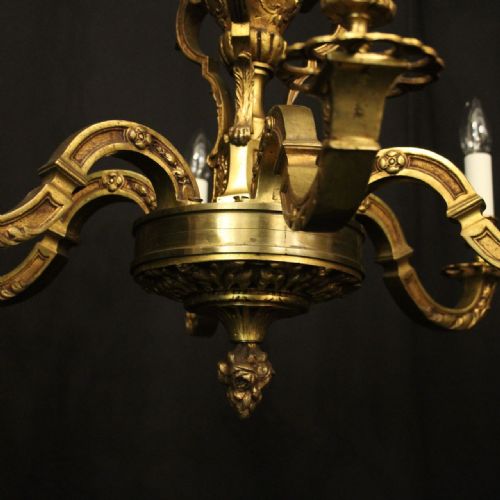 FRENCH GILDED BRONZE 6 LIGHT ANTIQUE CHANDELIER - ADDITIONAL PHOTO 6