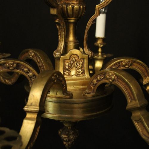 FRENCH GILDED BRONZE 6 LIGHT ANTIQUE CHANDELIER - ADDITIONAL PHOTO 7
