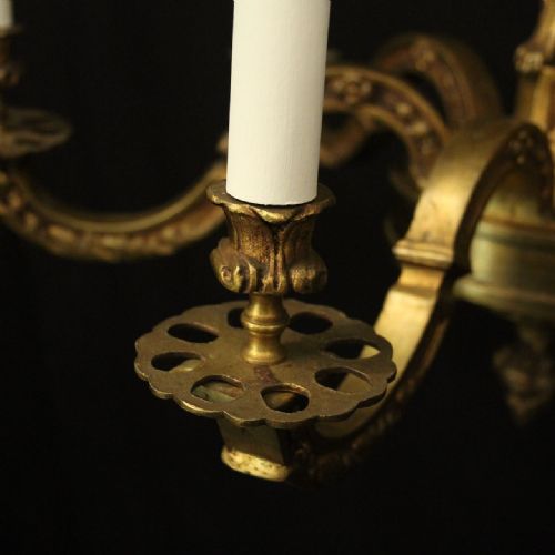 FRENCH GILDED BRONZE 6 LIGHT ANTIQUE CHANDELIER - ADDITIONAL PHOTO 8