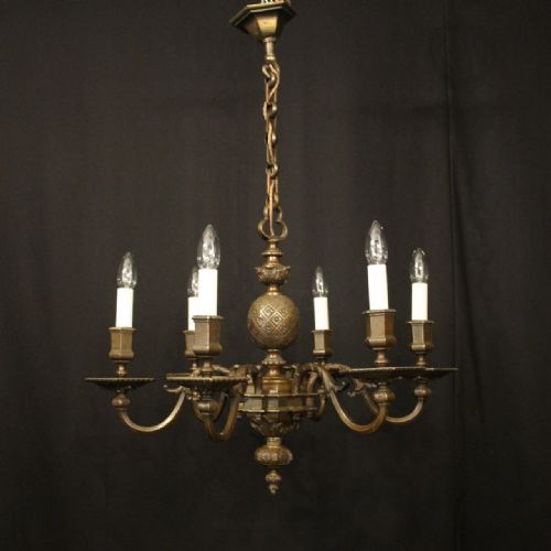 ENGLISH BRONZE 6 LIGHT ANTIQUE CHANDELIER - ADDITIONAL PHOTO 1