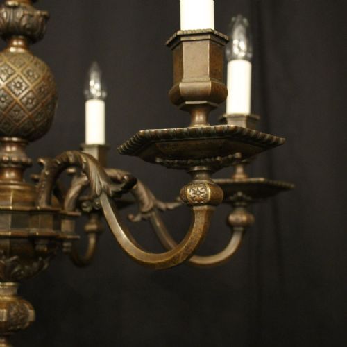 ENGLISH BRONZE 6 LIGHT ANTIQUE CHANDELIER - ADDITIONAL PHOTO 2