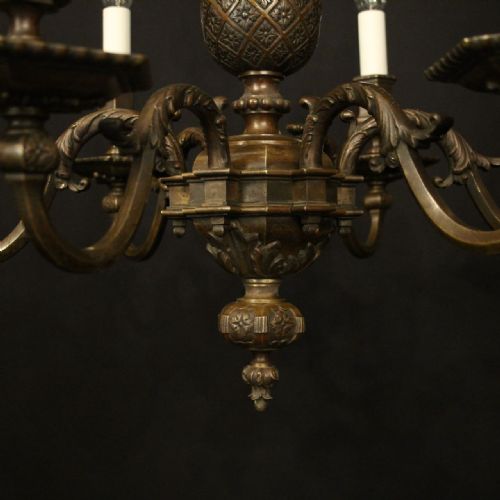 ENGLISH BRONZE 6 LIGHT ANTIQUE CHANDELIER - ADDITIONAL PHOTO 3