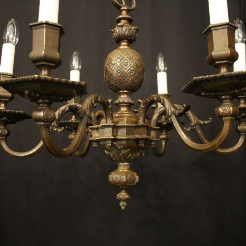 ENGLISH BRONZE 6 LIGHT ANTIQUE CHANDELIER - ADDITIONAL PHOTO 4