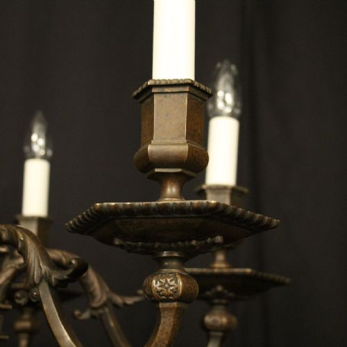 ENGLISH BRONZE 6 LIGHT ANTIQUE CHANDELIER - ADDITIONAL PHOTO 5