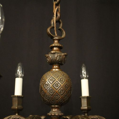 ENGLISH BRONZE 6 LIGHT ANTIQUE CHANDELIER - ADDITIONAL PHOTO 6
