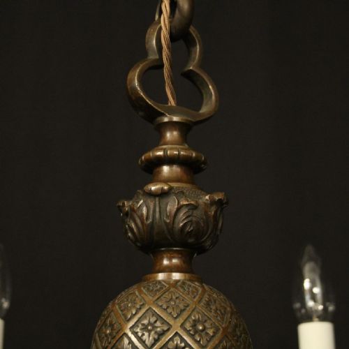 ENGLISH BRONZE 6 LIGHT ANTIQUE CHANDELIER - ADDITIONAL PHOTO 7