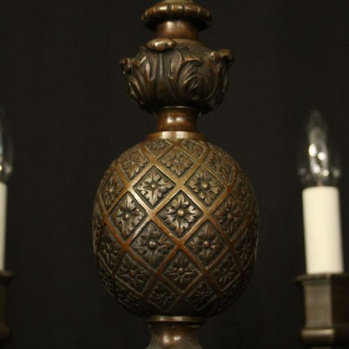 ENGLISH BRONZE 6 LIGHT ANTIQUE CHANDELIER - ADDITIONAL PHOTO 8