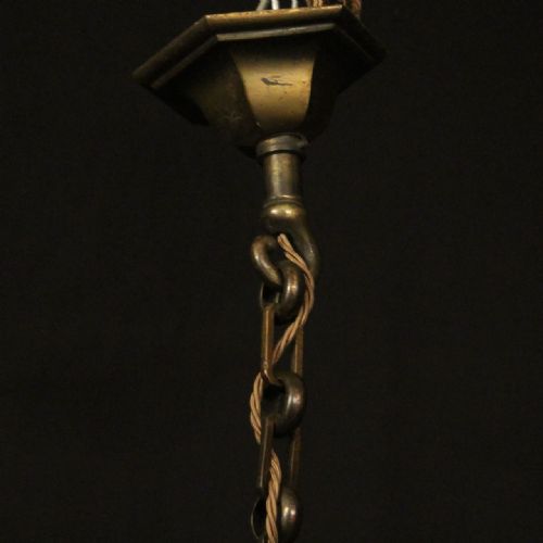 ENGLISH BRONZE 6 LIGHT ANTIQUE CHANDELIER - ADDITIONAL PHOTO 9