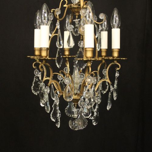 FRENCH GILDED BIRDCAGE 6 LIGHT ANTIQUE CHANDELIER - ADDITIONAL PHOTO 2