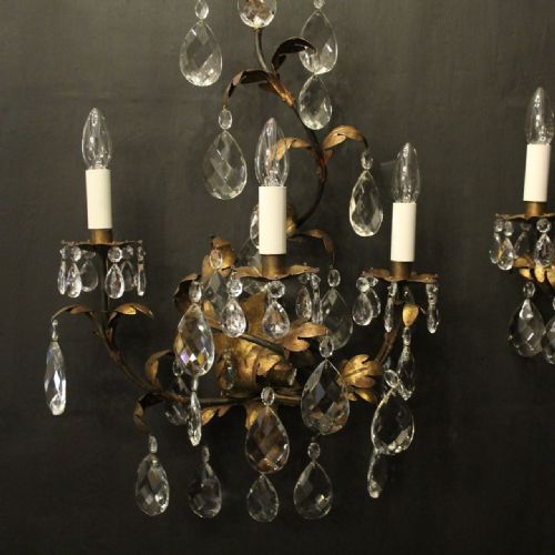 ITALIAN FLORENTINE TRIPLE ARM ANTIQUE WALL LIGHTS - ADDITIONAL PHOTO 2