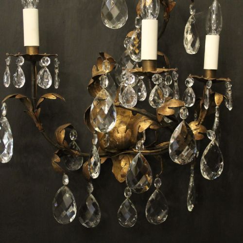 ITALIAN FLORENTINE TRIPLE ARM ANTIQUE WALL LIGHTS - ADDITIONAL PHOTO 3