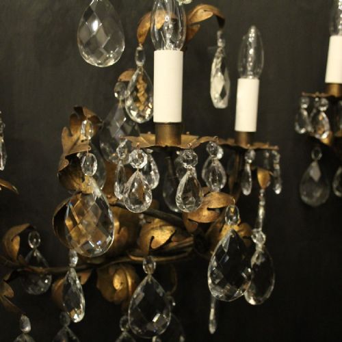 ITALIAN FLORENTINE TRIPLE ARM ANTIQUE WALL LIGHTS - ADDITIONAL PHOTO 5