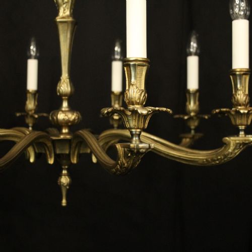 FRENCH GILDED BRASS WIDE 10 LIGHT CHANDELIER - ADDITIONAL PHOTO 2