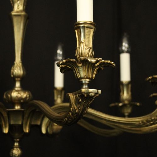 FRENCH GILDED BRASS WIDE 10 LIGHT CHANDELIER - ADDITIONAL PHOTO 4