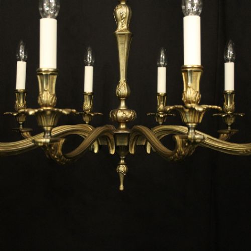 FRENCH GILDED BRASS WIDE 10 LIGHT CHANDELIER - ADDITIONAL PHOTO 5