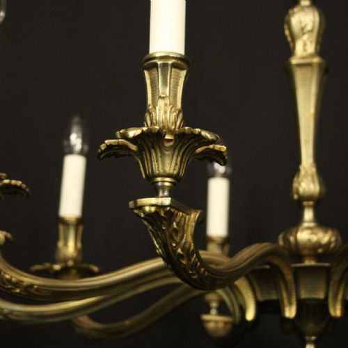 FRENCH GILDED BRASS WIDE 10 LIGHT CHANDELIER - ADDITIONAL PHOTO 6