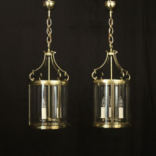 FRENCH PAIR OF TRIPLE LIGHT CONVEX ANTIQUE LANTERNS - ADDITIONAL PHOTO 1