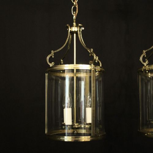 FRENCH PAIR OF TRIPLE LIGHT CONVEX ANTIQUE LANTERNS - ADDITIONAL PHOTO 3