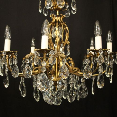 FRENCH GILDED 8 LIGHT ANTIQUE CHANDELIER - ADDITIONAL PHOTO 3