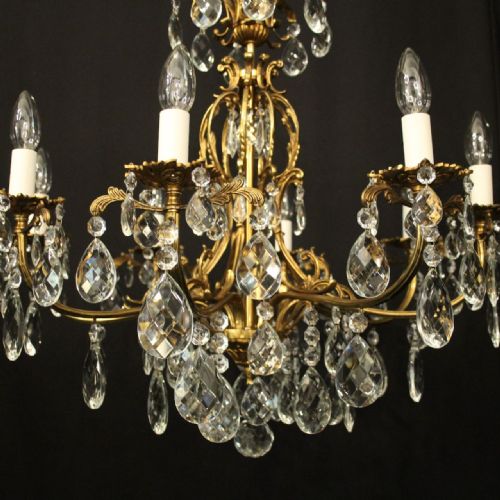 FRENCH GILDED 8 LIGHT ANTIQUE CHANDELIER - ADDITIONAL PHOTO 5
