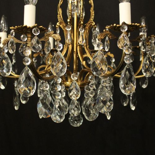 FRENCH GILDED 8 LIGHT ANTIQUE CHANDELIER - ADDITIONAL PHOTO 6