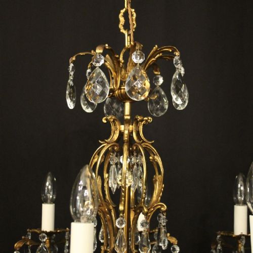 FRENCH GILDED 8 LIGHT ANTIQUE CHANDELIER - ADDITIONAL PHOTO 7