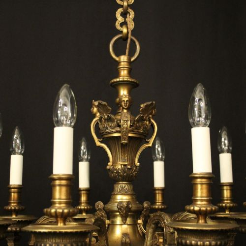 FRENCH GILDED BRONZE MAZARIN 8 LIGHT ANTIQUE CHANDELIER - ADDITIONAL PHOTO 3