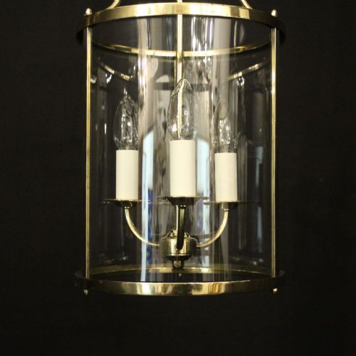 ENGLISH CONVEX BRASS TRIPLE LIGHT HALL LANTERN - ADDITIONAL PHOTO 1