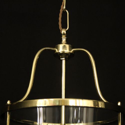 ENGLISH CONVEX BRASS TRIPLE LIGHT HALL LANTERN - ADDITIONAL PHOTO 2