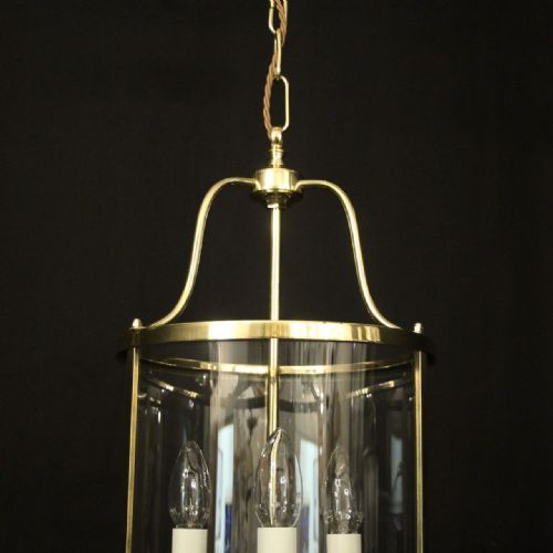 ENGLISH CONVEX BRASS TRIPLE LIGHT HALL LANTERN - ADDITIONAL PHOTO 3