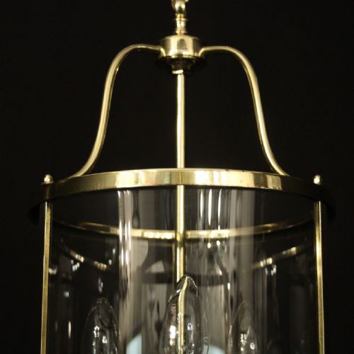 ENGLISH CONVEX BRASS TRIPLE LIGHT HALL LANTERN - ADDITIONAL PHOTO 4