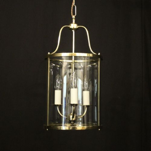ENGLISH CONVEX BRASS TRIPLE LIGHT HALL LANTERN - ADDITIONAL PHOTO 5