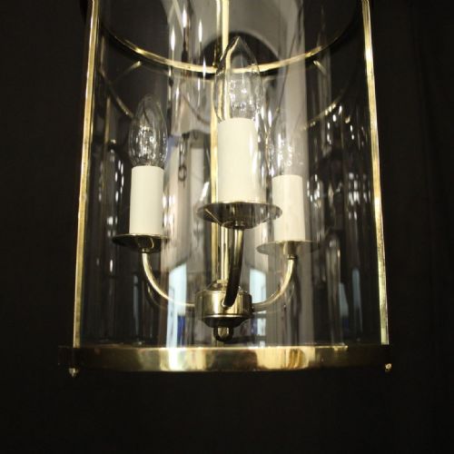 ENGLISH CONVEX BRASS TRIPLE LIGHT HALL LANTERN - ADDITIONAL PHOTO 7
