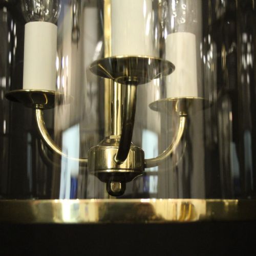 ENGLISH CONVEX BRASS TRIPLE LIGHT HALL LANTERN - ADDITIONAL PHOTO 8