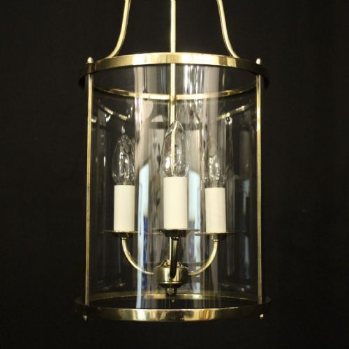 ENGLISH CONVEX BRASS TRIPLE LIGHT HALL LANTERN - ADDITIONAL PHOTO 10