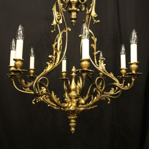 FRENCH GILDED BRONZE 8 LIGHT ANTIQUE CHANDELIER - ADDITIONAL PHOTO 1