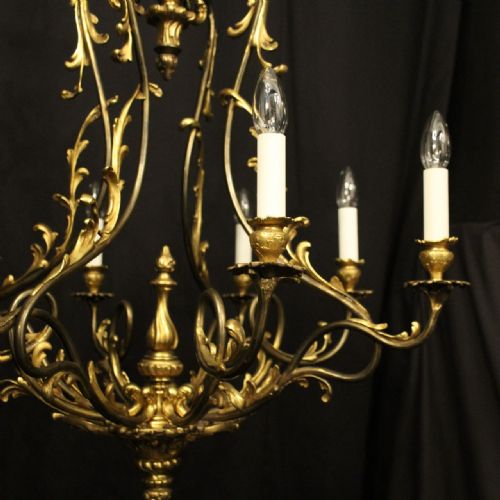 FRENCH GILDED BRONZE 8 LIGHT ANTIQUE CHANDELIER - ADDITIONAL PHOTO 2
