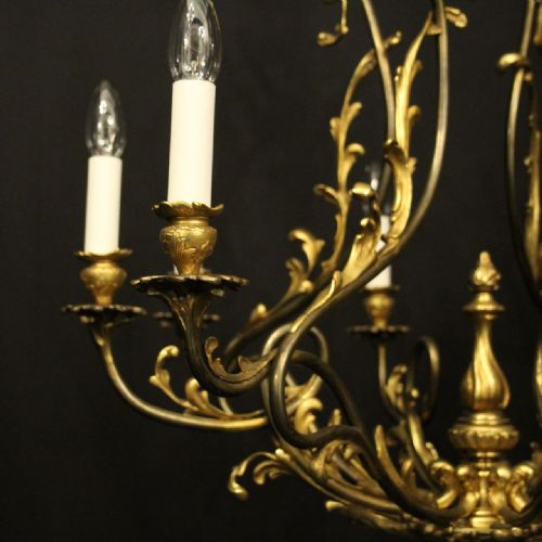 FRENCH GILDED BRONZE 8 LIGHT ANTIQUE CHANDELIER - ADDITIONAL PHOTO 3