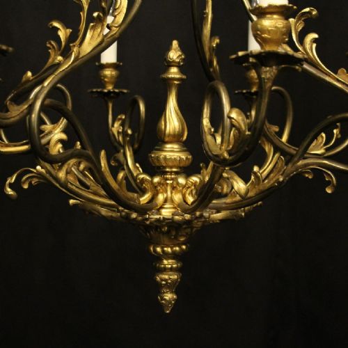 FRENCH GILDED BRONZE 8 LIGHT ANTIQUE CHANDELIER - ADDITIONAL PHOTO 4