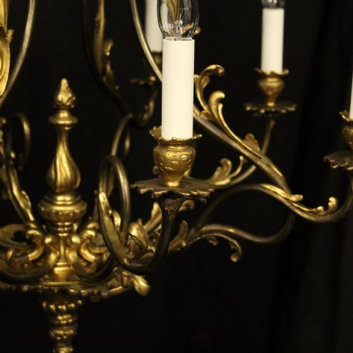 FRENCH GILDED BRONZE 8 LIGHT ANTIQUE CHANDELIER - ADDITIONAL PHOTO 6