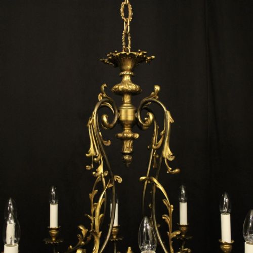 FRENCH GILDED BRONZE 8 LIGHT ANTIQUE CHANDELIER - ADDITIONAL PHOTO 8