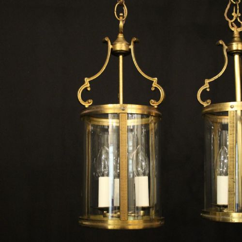 FRENCH SET OF 3 GILDED CONVEX HALL ANTIQUE LANTERNS - ADDITIONAL PHOTO 1