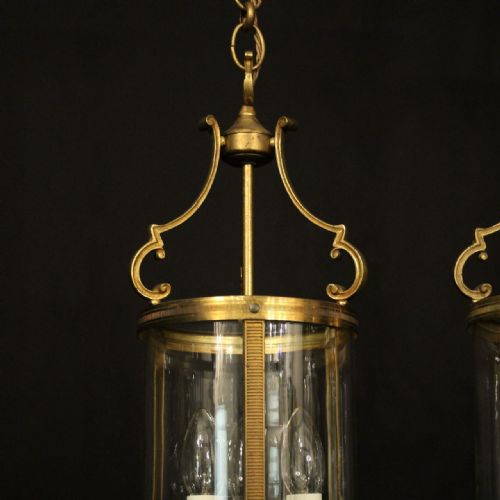 FRENCH SET OF 3 GILDED CONVEX HALL ANTIQUE LANTERNS - ADDITIONAL PHOTO 2