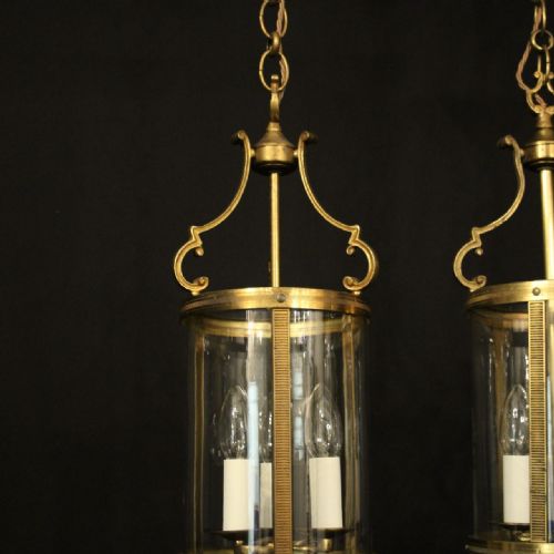 FRENCH SET OF 3 GILDED CONVEX HALL ANTIQUE LANTERNS - ADDITIONAL PHOTO 3