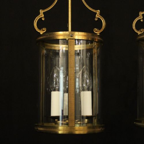 FRENCH SET OF 3 GILDED CONVEX HALL ANTIQUE LANTERNS - ADDITIONAL PHOTO 5