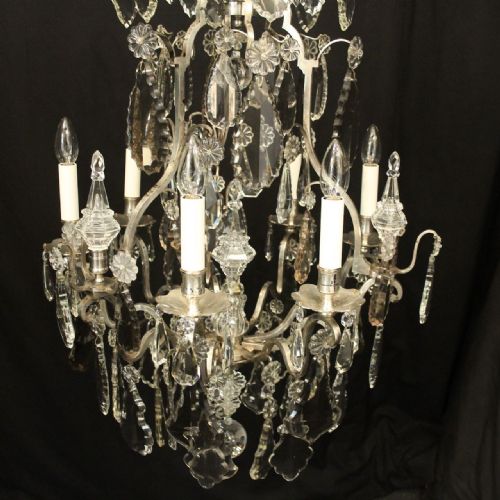 FRENCH SILVER GILDED BRONZE CRYSTAL H VIAN ANTIQUE CHANDELIER - ADDITIONAL PHOTO 1