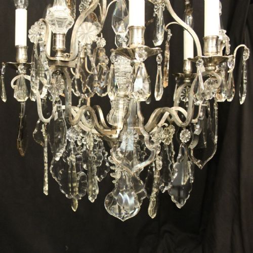 FRENCH SILVER GILDED BRONZE CRYSTAL H VIAN ANTIQUE CHANDELIER - ADDITIONAL PHOTO 3