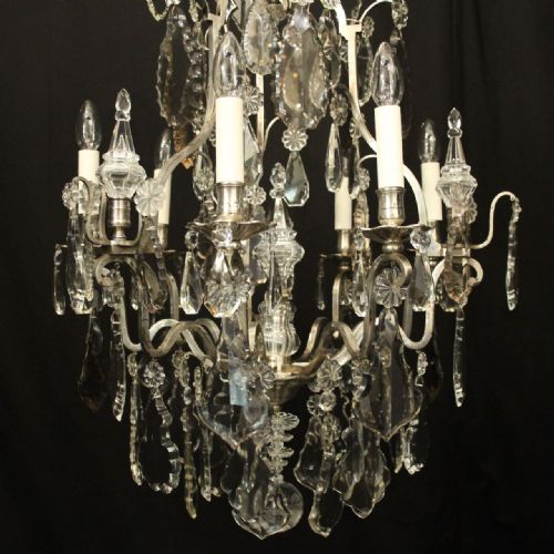FRENCH SILVER GILDED BRONZE CRYSTAL H VIAN ANTIQUE CHANDELIER - ADDITIONAL PHOTO 6